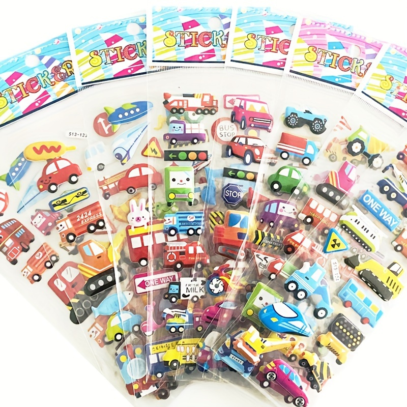 

8 Sheets/set Engineering Vehicle Aircraft Style 3d Cartoon Stickers, Diy Traffic Stickers, Random Style