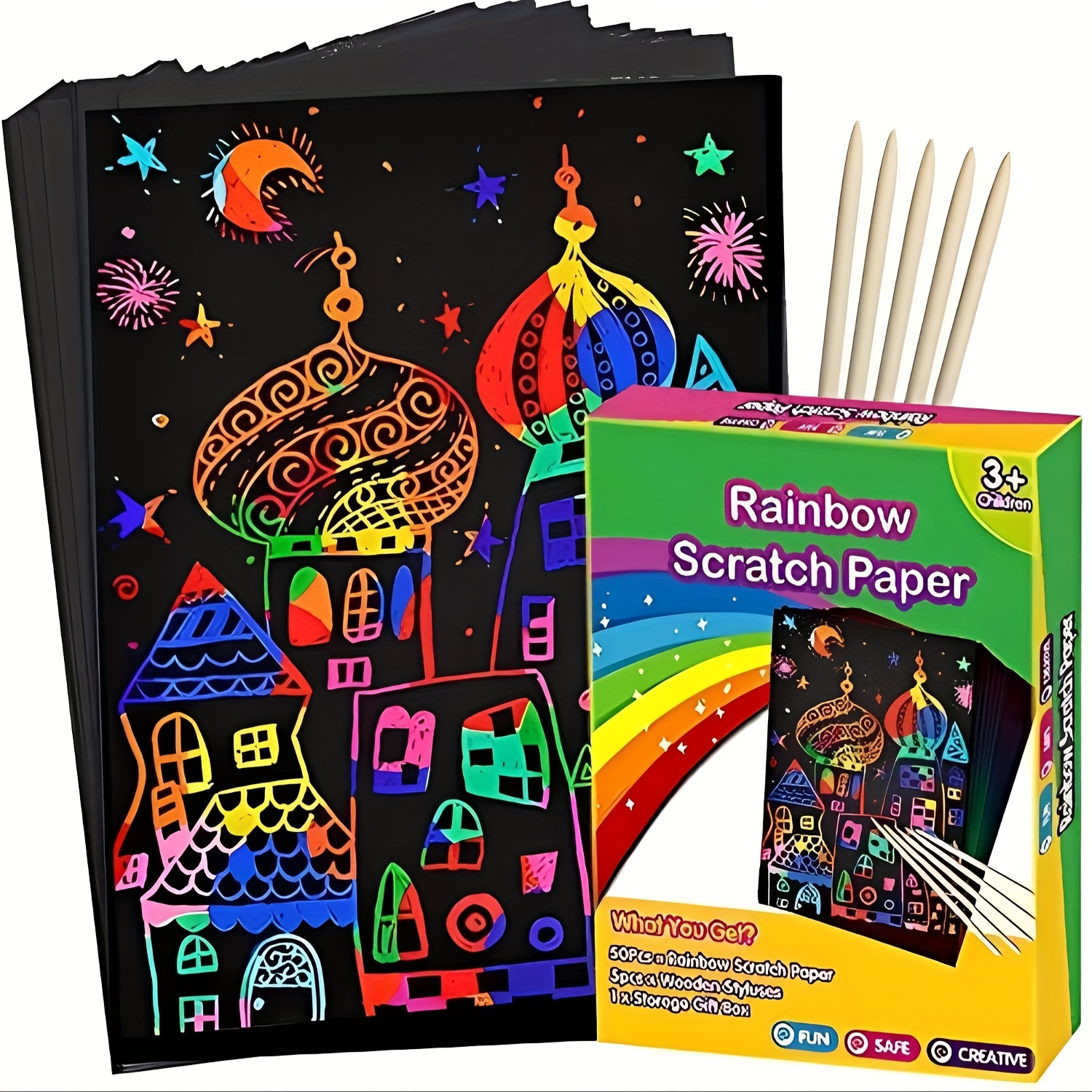

10/50 Pcs Rainbow Magic Scratch Paper Art Set, Black Scratch It Off Art Crafts Kits, Notes Sheet With 5 Wooden Stylus For Halloween Party Game & Christmas Birthday Gift