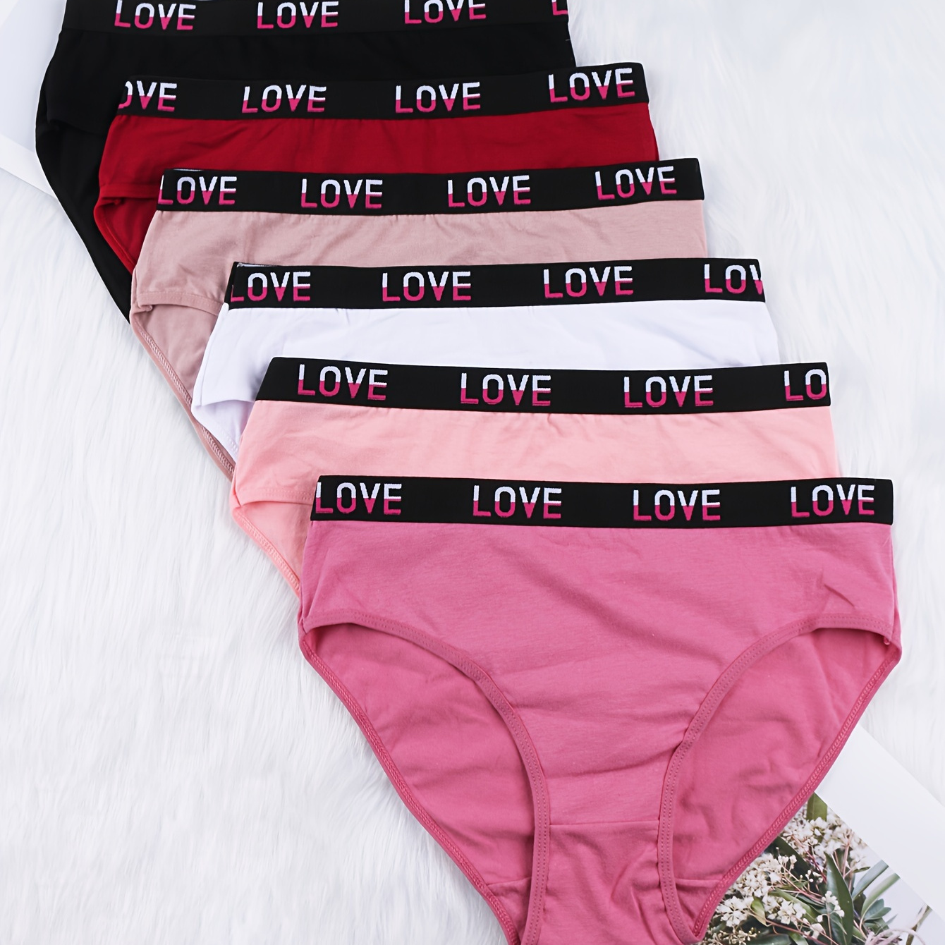 

6pcs Mixed Color Letter Tape Briefs, Comfy & Breathable Elastic Intimates Panties, Women's Lingerie & Undewear