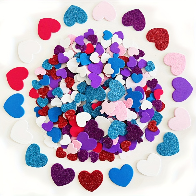 60pcs/set Tricolor Heart Glitter Foam EVA Stickers Self-Adhesive