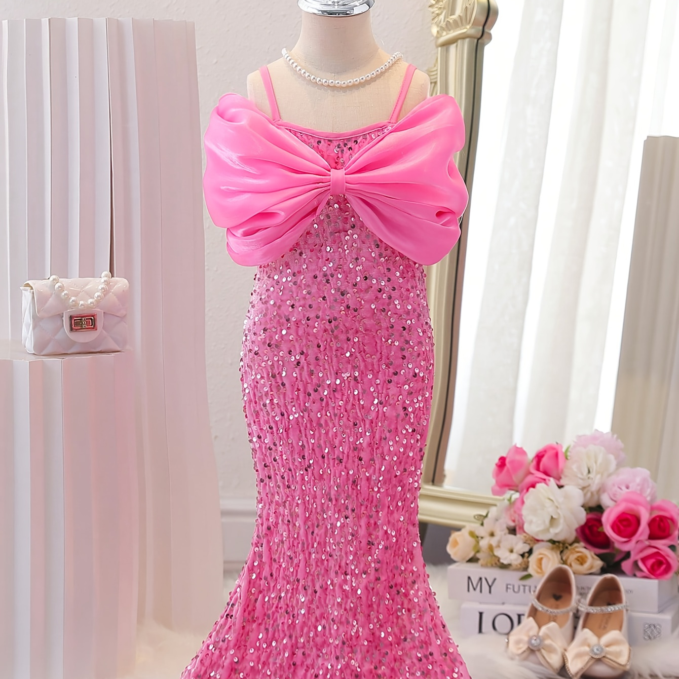 pink bling bridesmaid dresses Pink Chiffon A-line V-neck Long Bridesmaid Dresses, Wedding Party Dress,  MBD161 main image 1