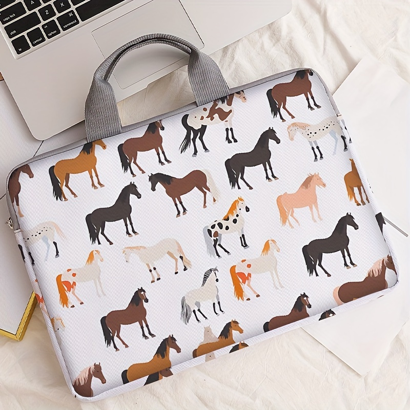 

1pc Horse Printed Notebook Computer Bag, Simple Briefcase, Notebook Computer Protective Bag, Laptop Tablet Commuter Briefcase, File Storage Bag