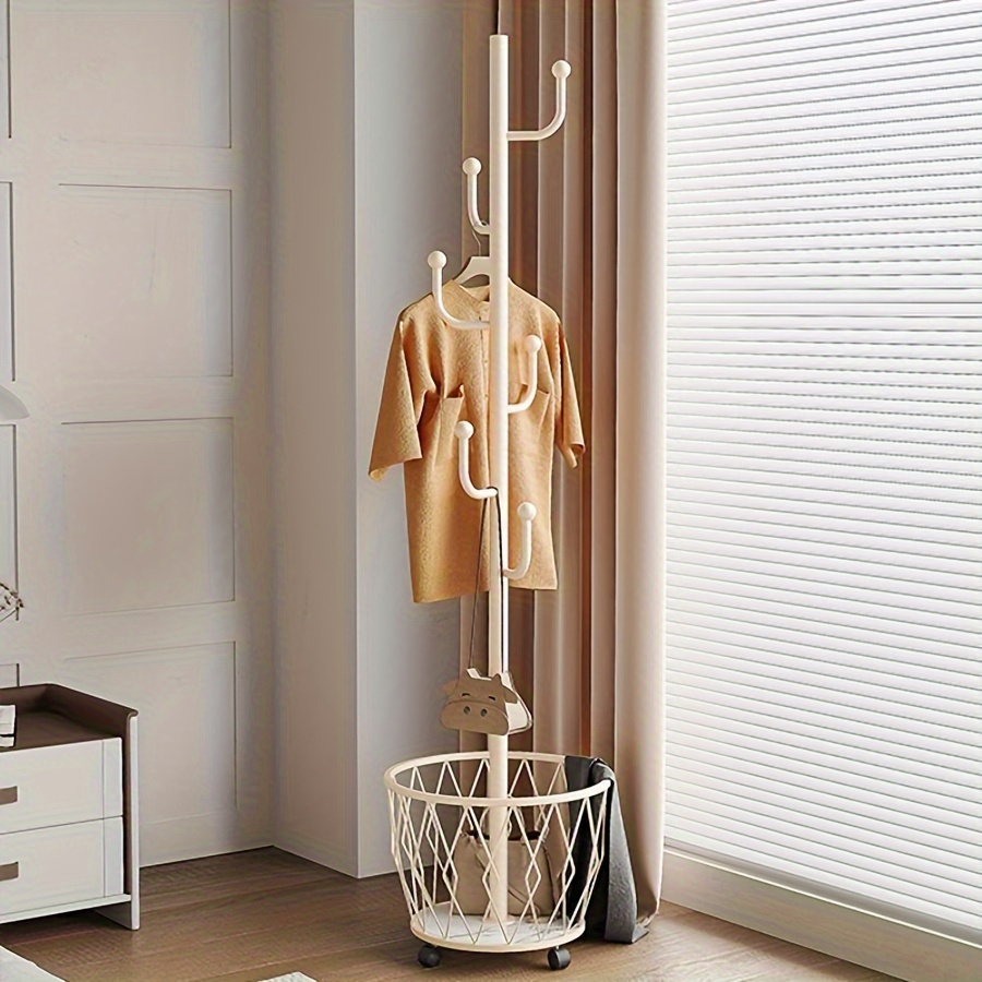 

Versatile Modern Coat Rack With Built-in Laundry Hamper - Compact, Freestanding Design For Bedroom & Entryway