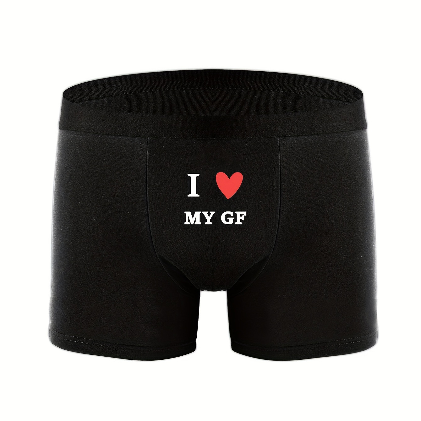 

1 Pc Men's Trendy I Love My Gf Print Stretchy Boxer Briefs, Comfy & Underwear