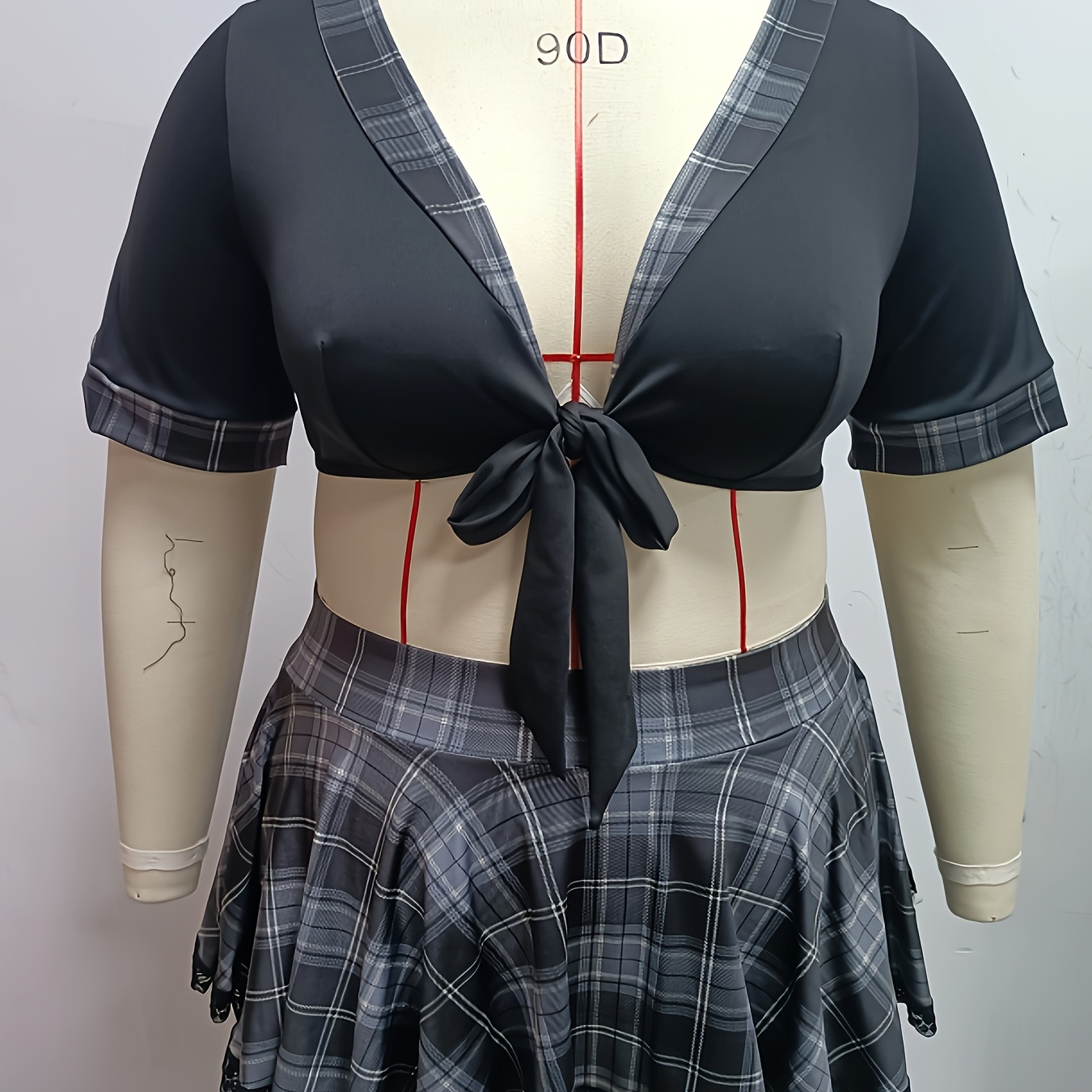 Sexy Plaid Lingerie Set Crop Top Mini Skirt Panty Choker - Temu Canada