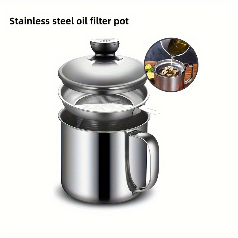 

Steel Oil Strainer And Pot Filter, , – 1pc, 1000ml/33.8oz Grease Container For Cooking Oil, , And Salad Dressing