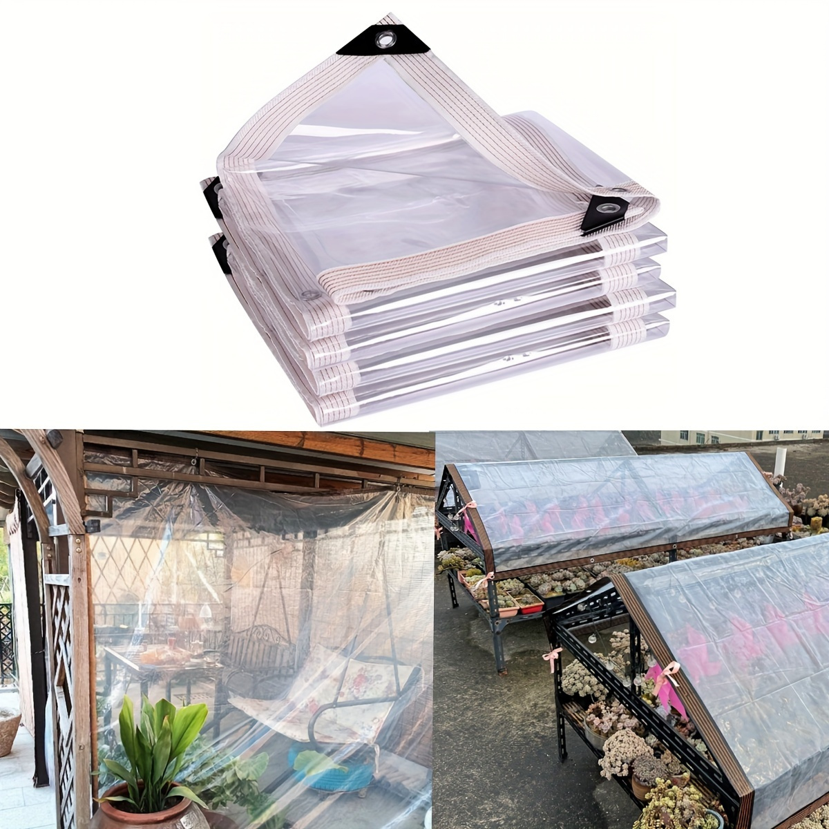 

1pc Clear Waterproof Tarp With Grommets, Transparent Garden Rainproof Covering Tarpaulin, For Patio Enclosure Camping Outdoor Tent Cover Porch Canopy