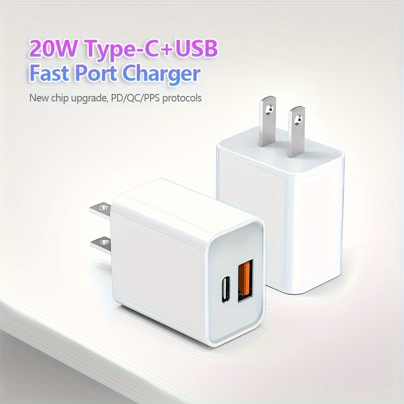 [3 Pack] USB-C Wall Charger, 20W Durable Dual Port QC+PD 3.0 Power Adapter,  Double Fast Plug Charging Block for iPhone 14/14 Pro/13/15/15 Pro/Pro