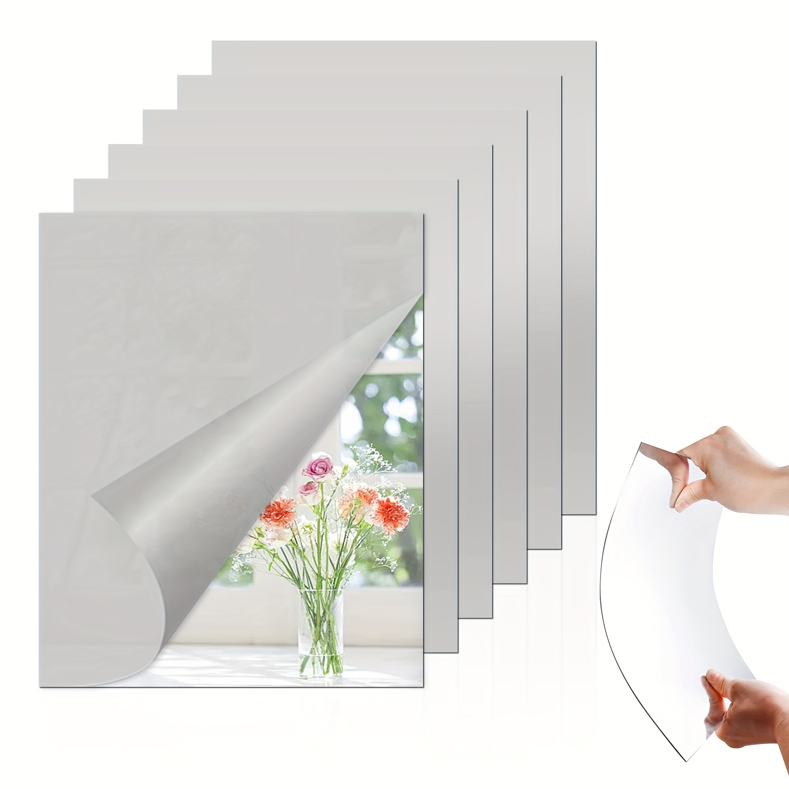 10 Pieces Mirror Sheets Self-Adhesive Acrylic Mirror Tiles Non-Glass Mirror Stickers for Home Decoration, Size: 2 x 7.89