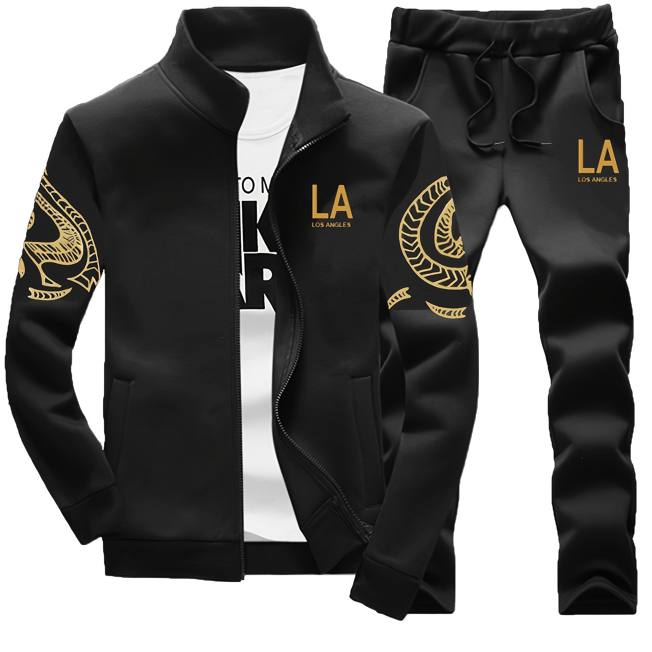 

Men's Casual Sporty Zip-up Jacket & Joggers Set - Striped, Polyester, Spring/fall Collection