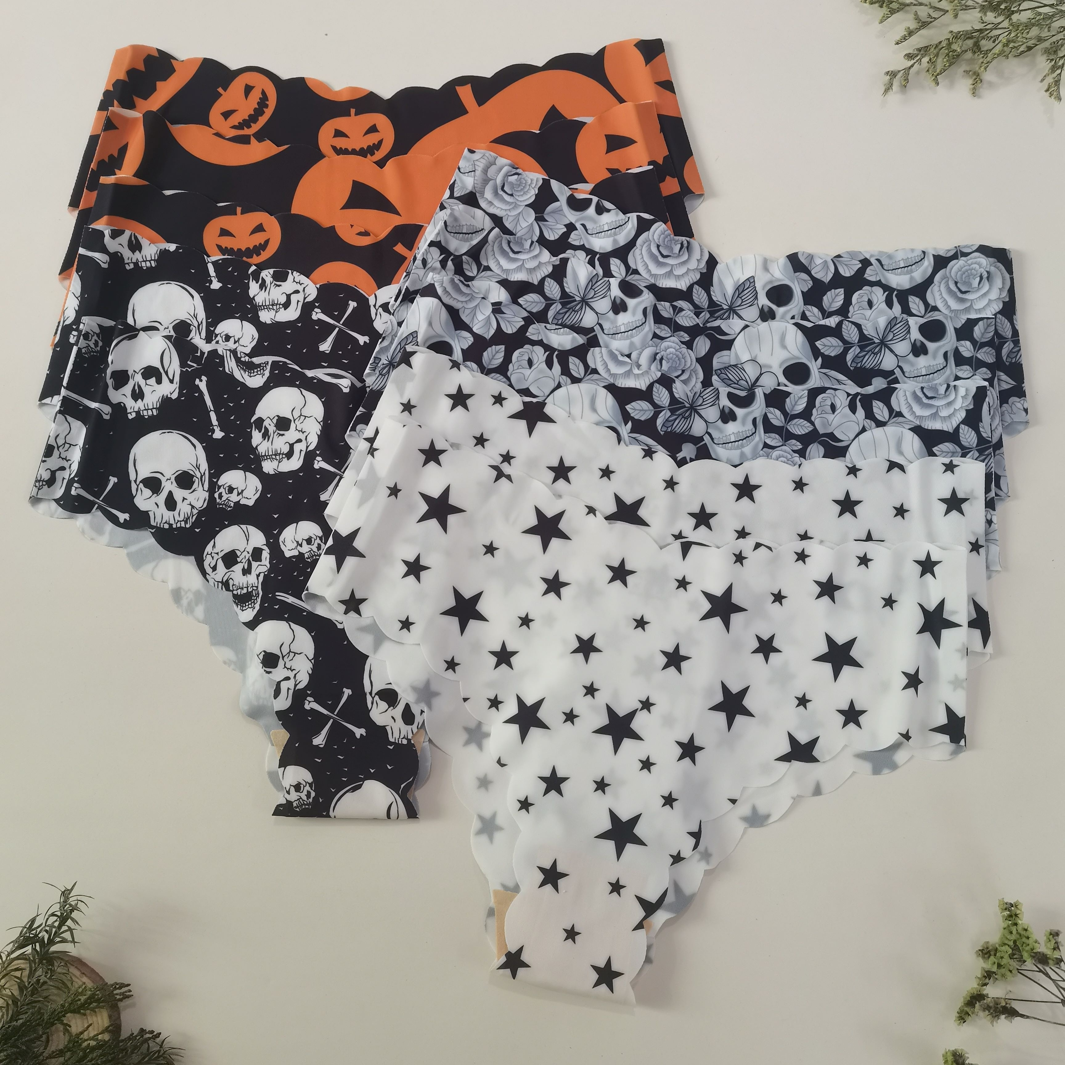 Skull Pumpkin Print Panties Comfy Seamless Halloween Scallop - Temu Portugal