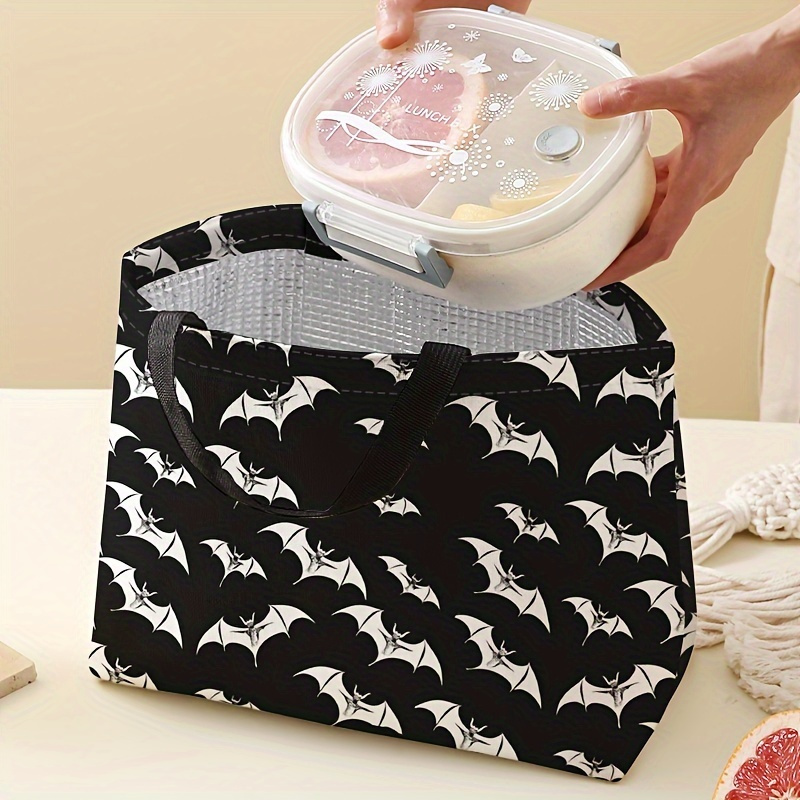

Bat Printed Lunch Bag: Reusable, Insulated, And Leak-proof For Office, Work, Beach, Or Travel - Hand Washable, Made Of Polyester, Square Shape