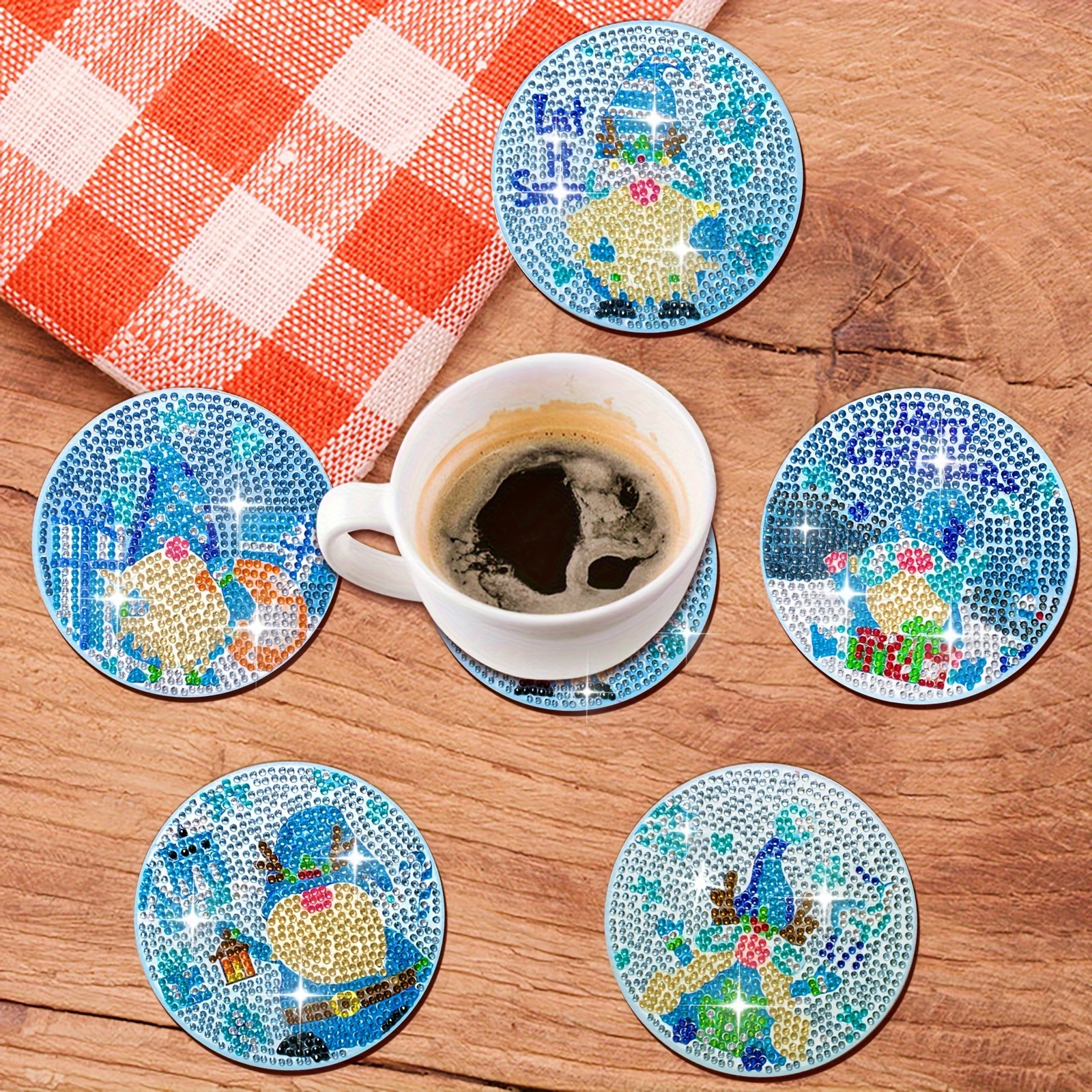 Diamond Painting Coasters With Holder, Gnome Coasters DIY Diamond Art  Crafts For Adults, Small Diamond Painting Kits Accessories