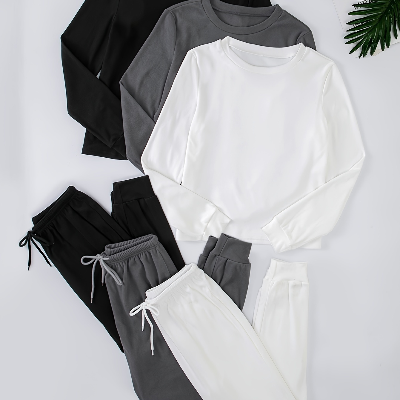 

3 Sets Of Casual Sports Tops & Pants, Round Neck Sweatshirt & Running Jogging Sweatpants Suit, Women's Activewear