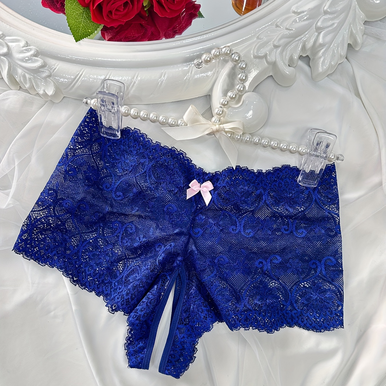 

Floral Lace Briefs, Open Crotch Intimates Panties, Women's Sexy Lingerie & Underwear
