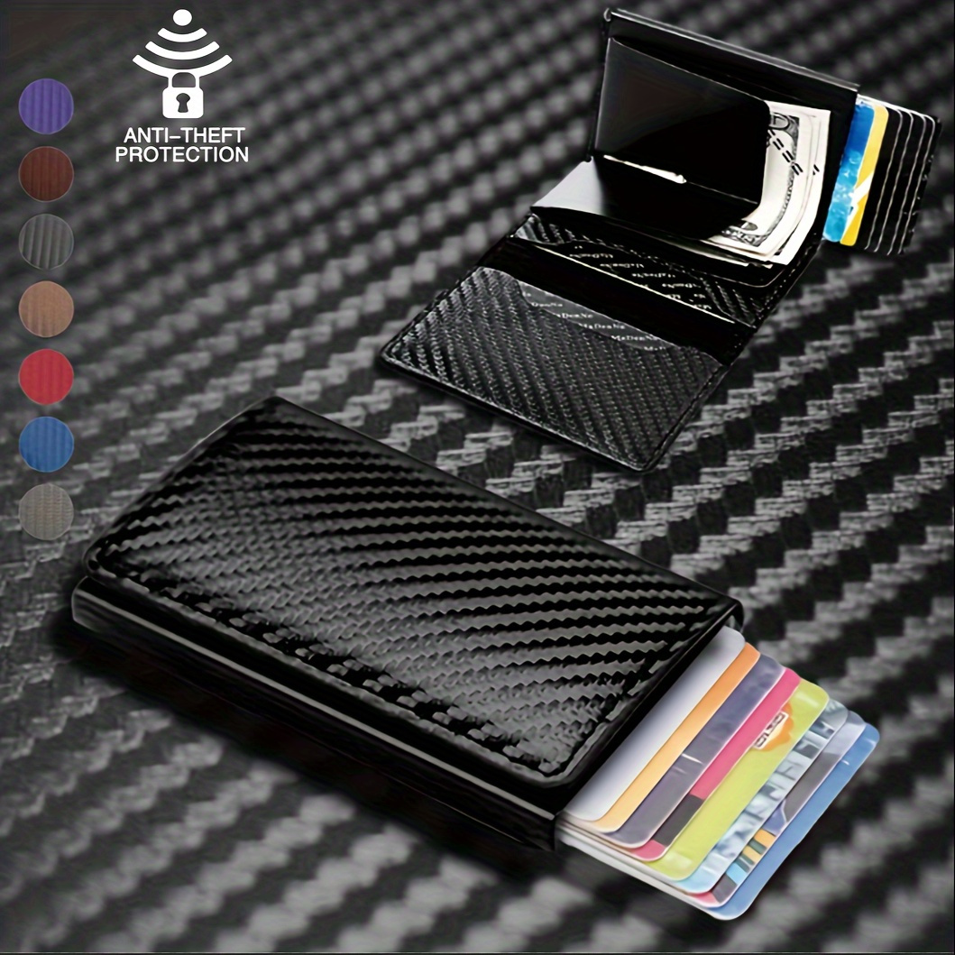 

Obcreator Carbon Fiber Rfid Blocking Wallet, Slim Metal Pop-up Credit Card Holder, Aluminum Alloy, Non-braided, , Black, For Men