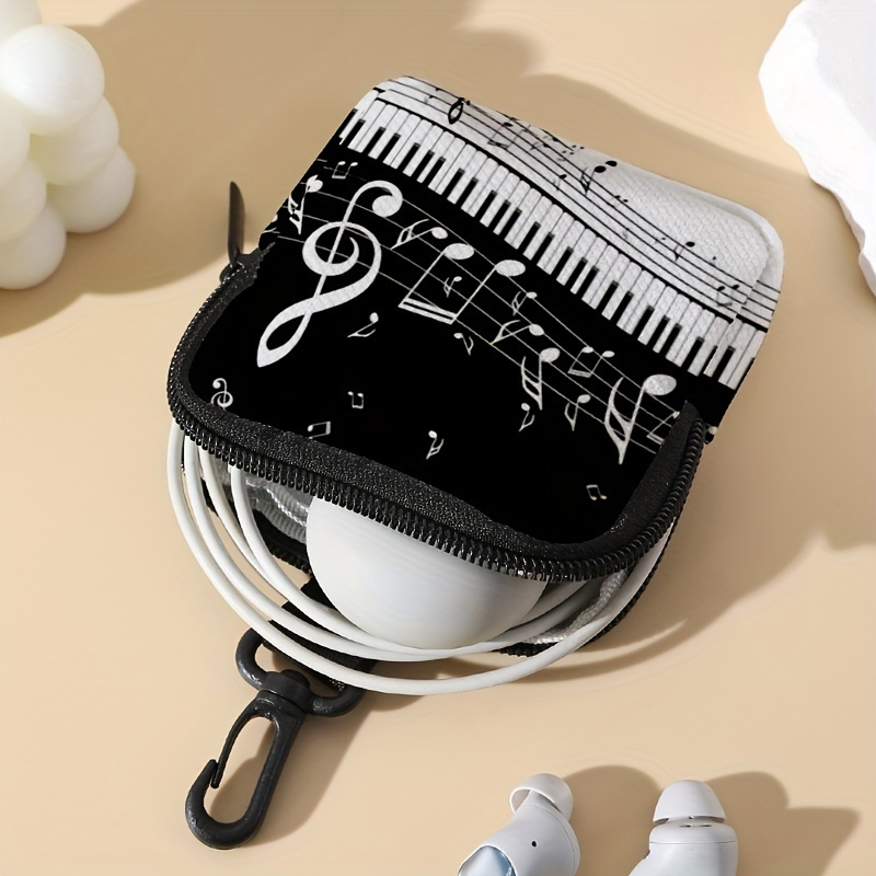 

Coin Purse With Piano Print Design, Hanging Storage Wallet, Multi-functional Key Card Holder, Music Themed Accessory