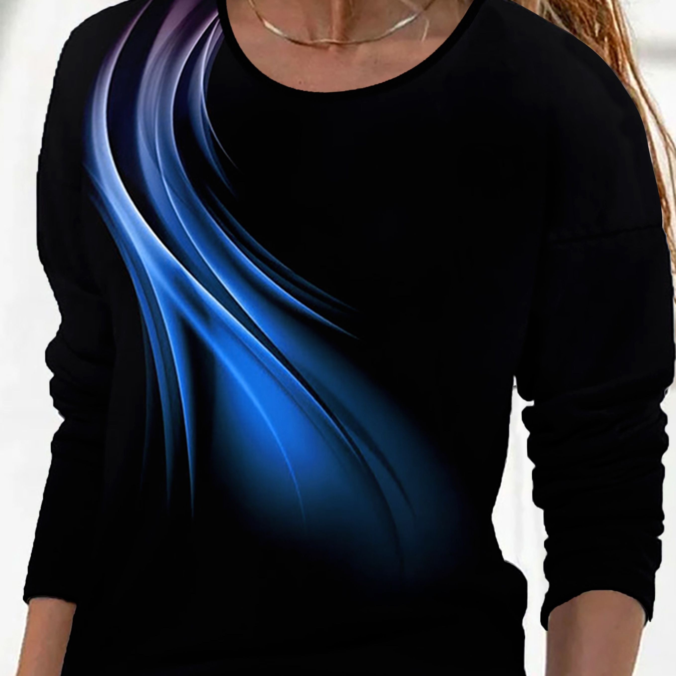 

Gradient Print Crew Neck T-shirt, Casual Long Sleeve Top For Spring & Fall, Women's Clothing