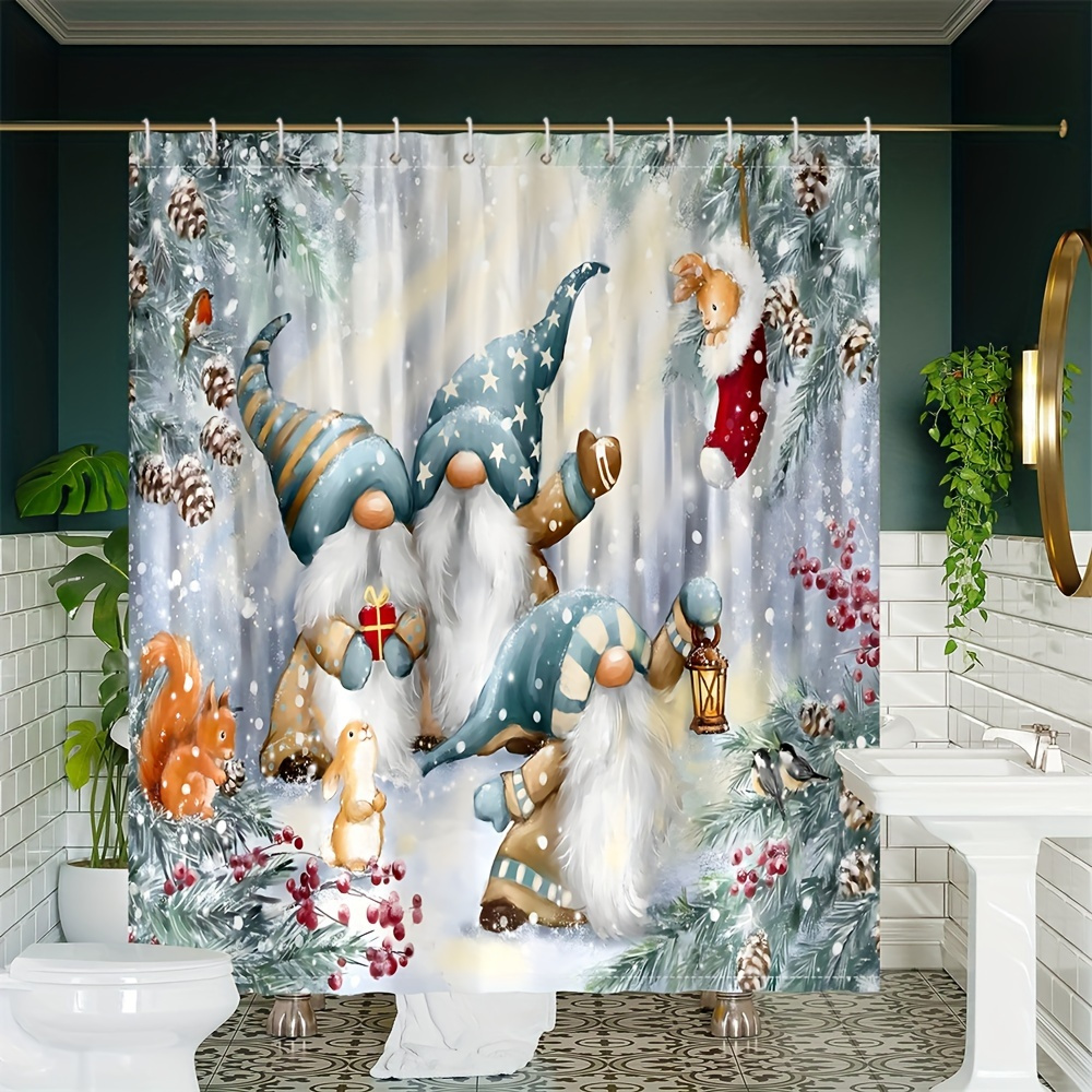 

1pc Dwarf Printed Shower Curtain, Waterproof Shower Curtain With Hooks, Bathroom Partition, Bathroom Accessories, Bathtub Curtain, Christmas Decor