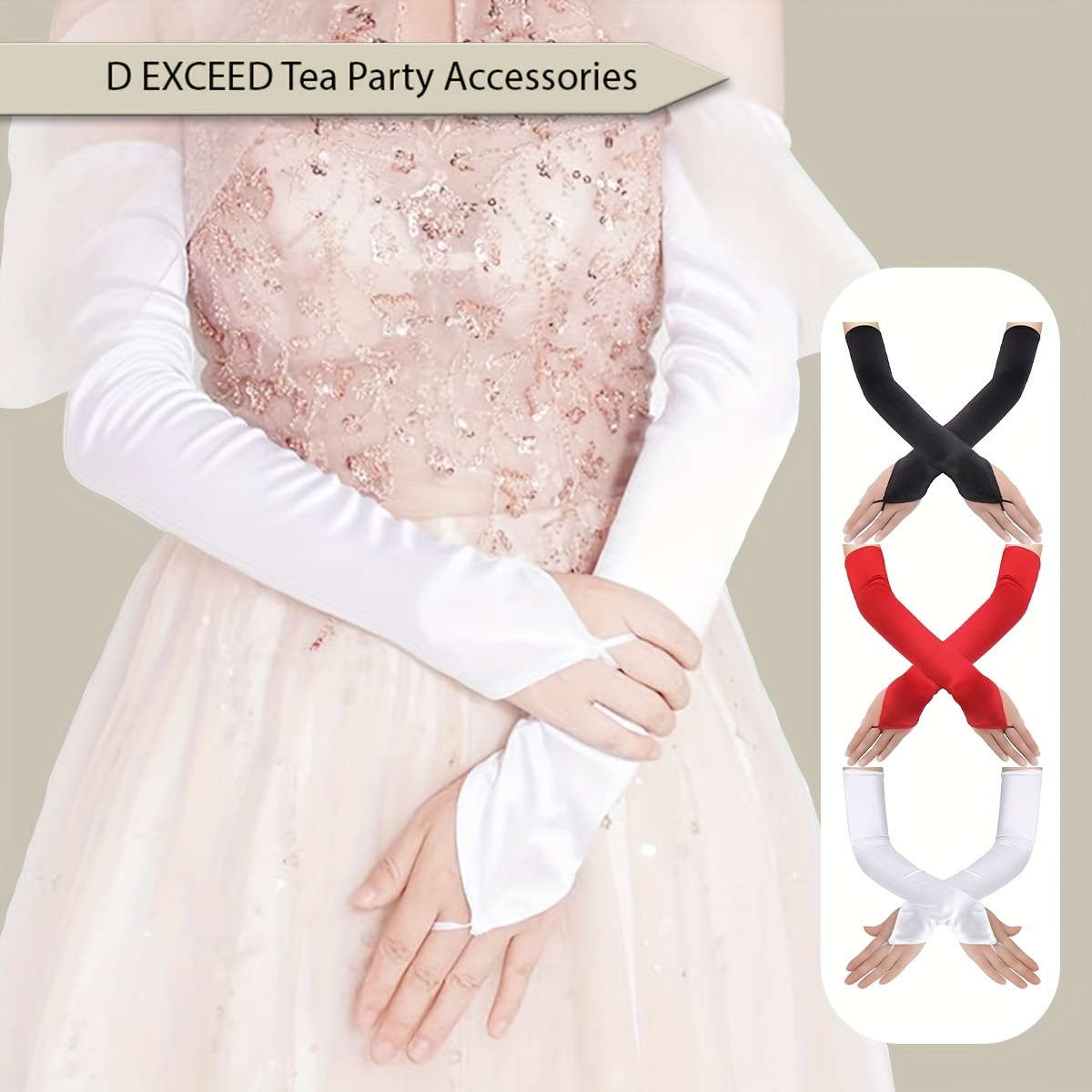 

D Exceed Women's Elegant Long Fingerless Sheer Arm Sleeves For Bridal Opera Tea Parties, Polyester Fiber Hand Wash Only - 1pair