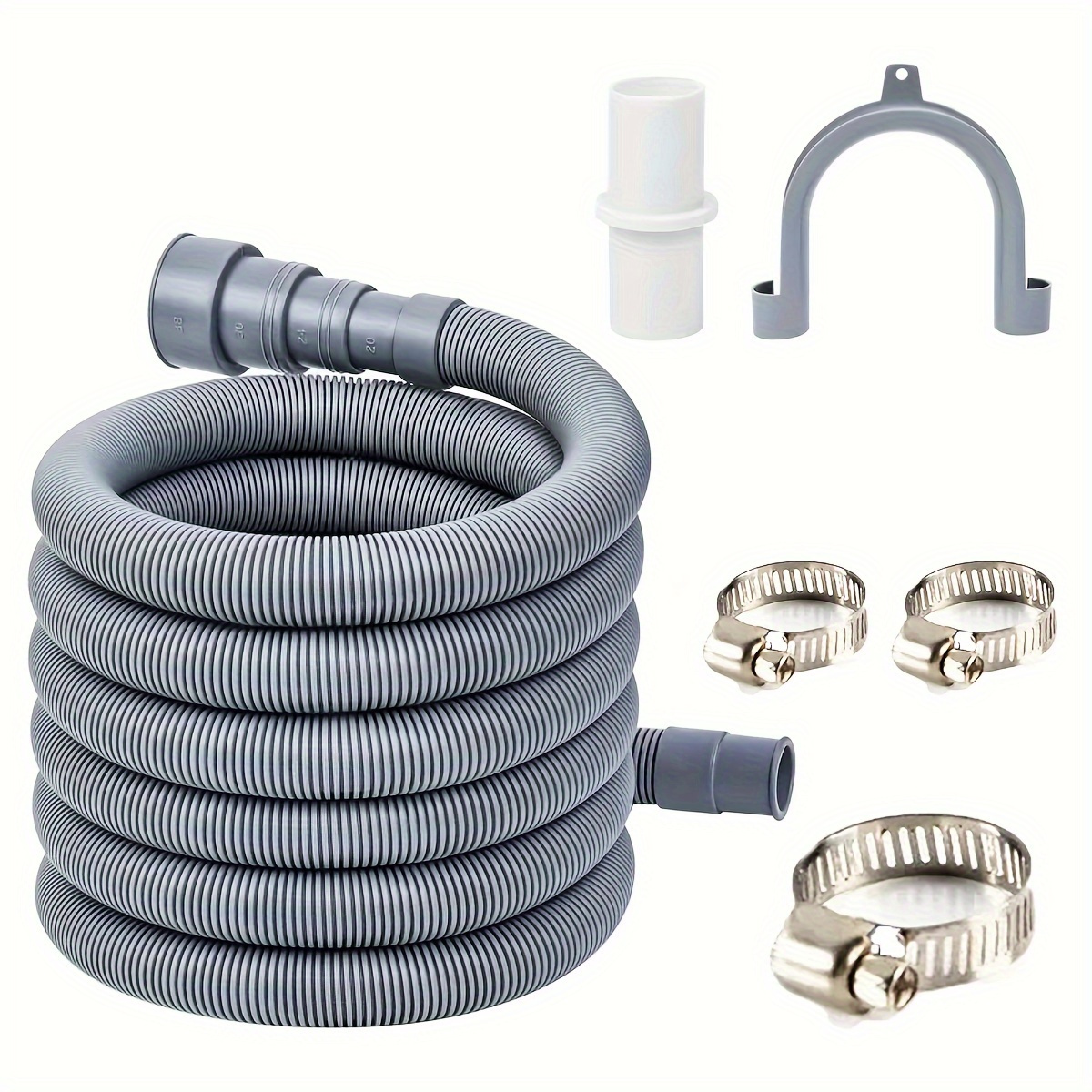 

1pc Washing Machine And Dishwasher Drain Pipe Kit, Including Flexible Corrugated Hose, Extension Adapter And Hose Clamp