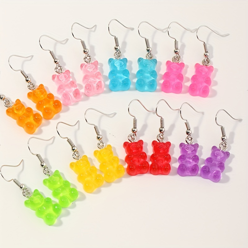 

8pairs Cute Jelly Color Resin Bear Dangle Earrings For Girls