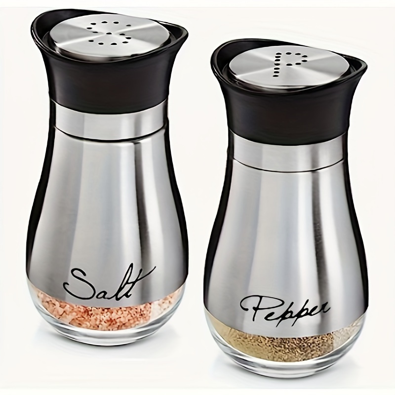 

1set Salt And Pepper Shakers Set, 4 Oz Glass Bottom Salt Pepper Shaker With Stainless Steel Lid For Kitchen Gadgets Cooking Table, Rv, Camp, Bbq Refillable Design (silvery)