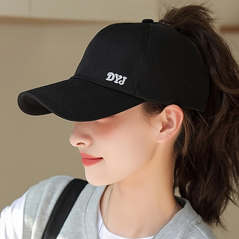 

1pc Hollow Out Ponytail Baseball Cap, Letter Embroidery Solid Color Sun Hat, Adjustable Lightweight Visor Hat For Outdoor Sports