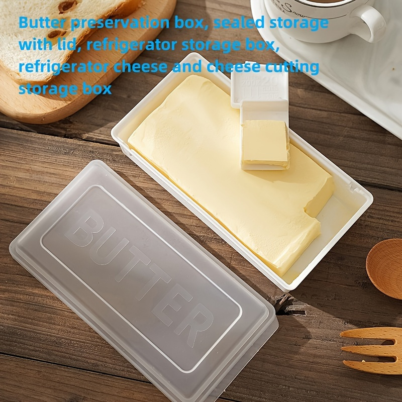 

Butter Storage Container With Flip Top Lid - Reusable Plastic Square Butter Keeper With Cutting Storage - Hand Washable Cheese Preserver Box - 250ml Capacity - Use Without Electricity