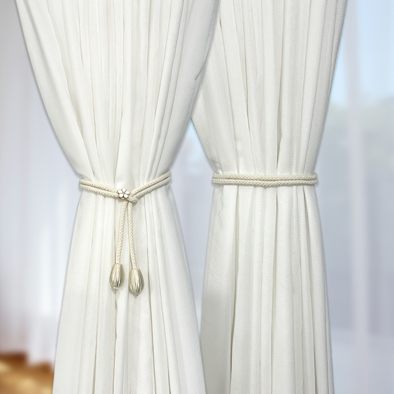 

2pcs Classic Adjustable Curtain Tiebacks With Decorative Flower - Polyester Curtain Holdbacks, No Drill Required Curtain Rope For Home Decor