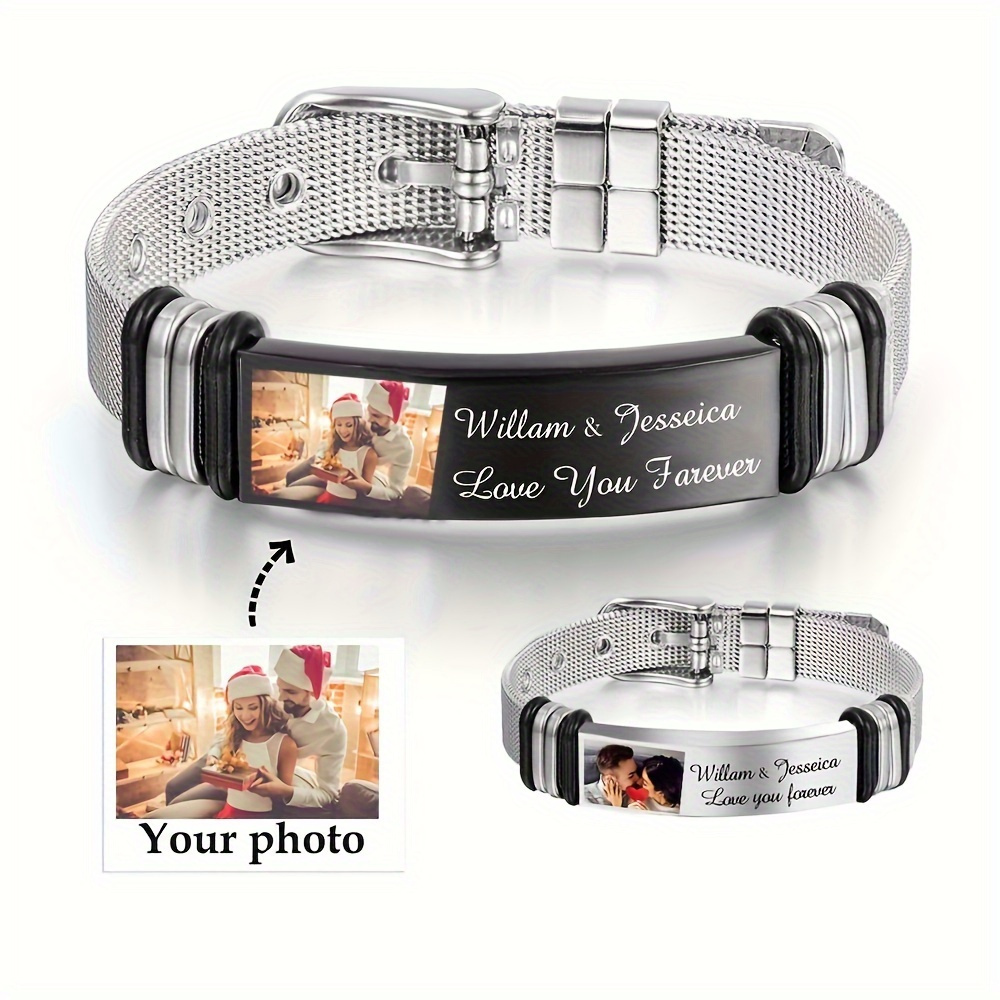 

1pc Customized Stainless Steel Picture Bracelet With Mesh Band, Personalized Photo Insert, Style Jewelry, Perfect Gifts For On Day, Father's Day