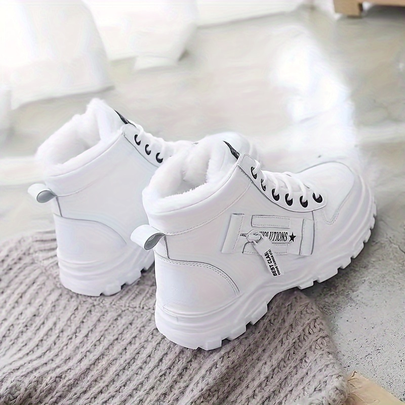 

Women's Platform Sneakers, Casual Lace Up Plush Lined Short Boots, Comfortable Winter Boots