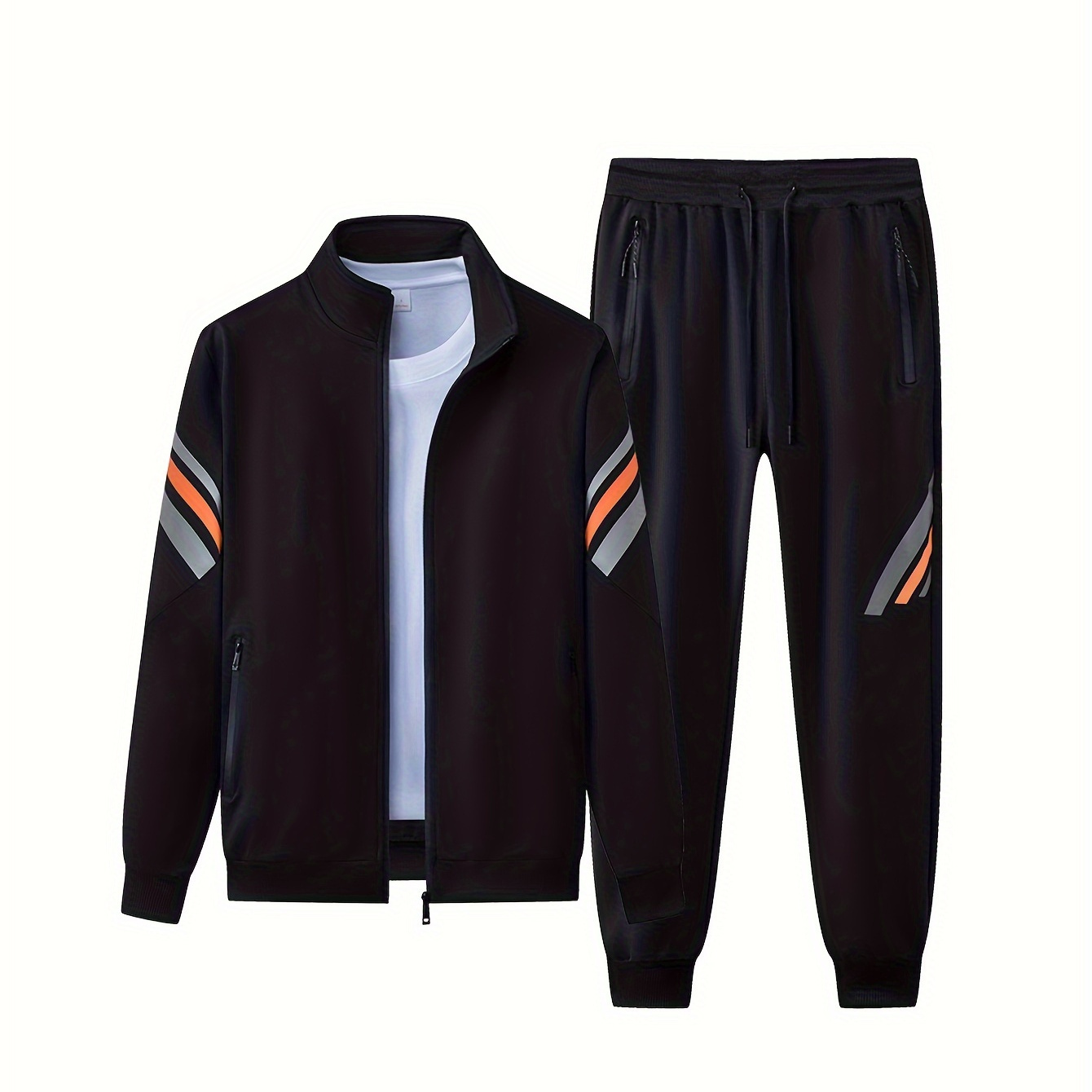 

Men's Trendy Sweatsuit Set, Cardigan Jacket And Pants, Athletic Casual Track Suit, Zip-up Outerwear