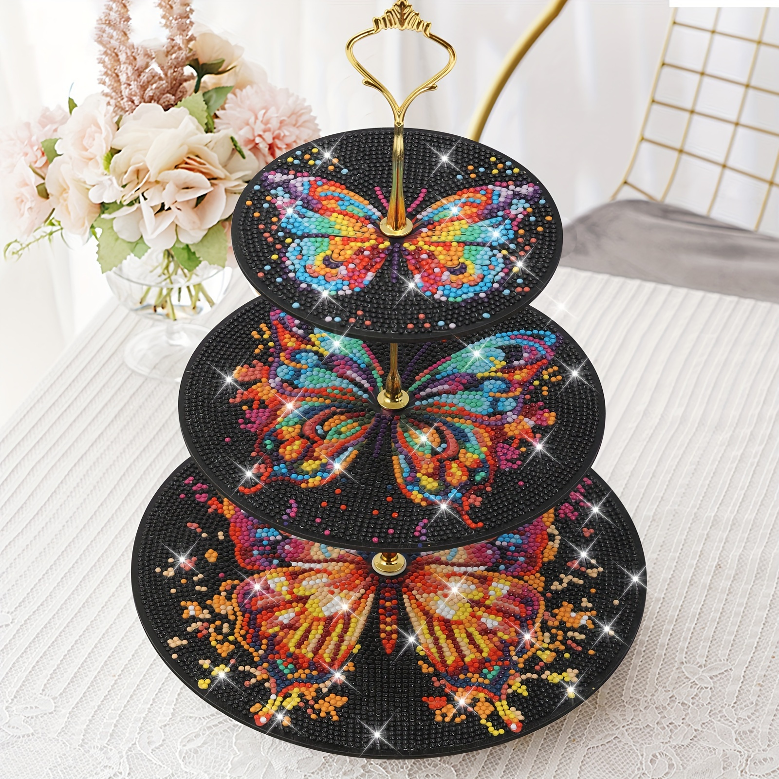 

Diy Diamond Painting Dessert Stand Kit - 3-tier Cupcake Display, Round Diamond Art Tray For Weddings, Birthdays, Thanksgiving & Valentine's Day - Elegant Table Decor