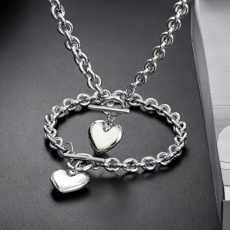 

Chic 2pcs Stainless Jewelry Set For Women - Includes Necklace & Bracelet, Casual Attire Or Parties