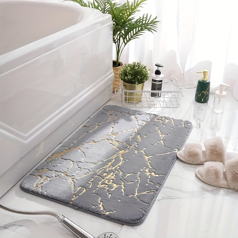 

Faux Rabbit Fur Bath Mat With Metallic Accents - Non-slip, Absorbent, Machine Washable For Bathroom & Bathtub