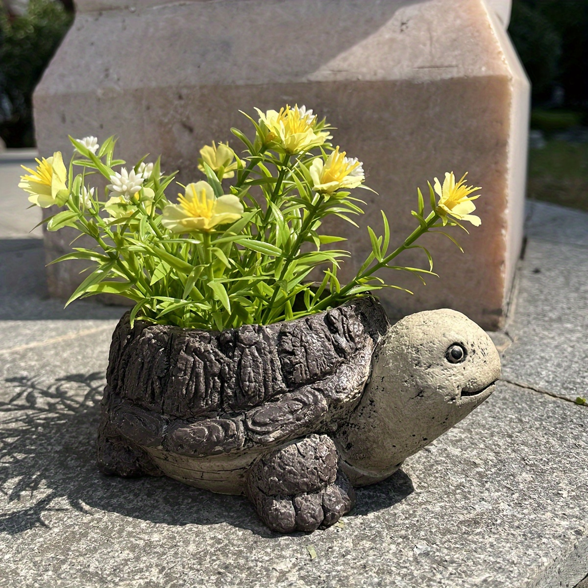 

Cute Little Turtle Planter Statue Resin Animal Succulent Flower Pot Container Decoration Beautifying Garden Yard