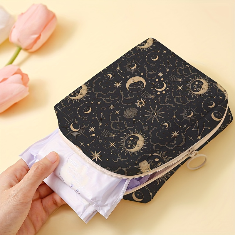 

Retro Moon Pattern Sanitary Napkin Zipper Bag, Lightweight Square Storage Bag, Versatile Multifunctional Bag