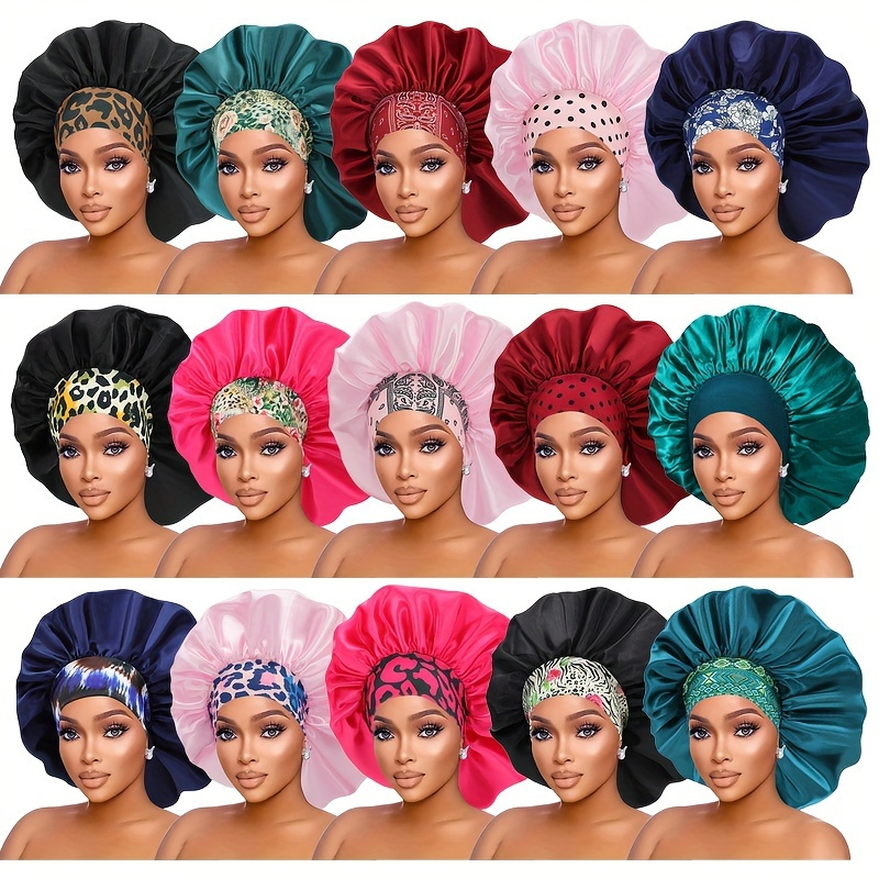 

Ensemble de 5 pièces Bonnet de Nuit en Satin Coloré pour Femmes Protection des Cheveux Droits et Bouclés Bonnet de Bain Respirant