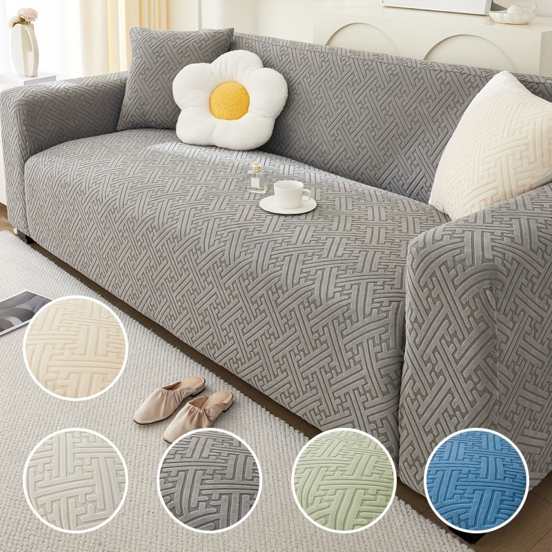 1pc Solid Color Embroidery Plush Thickened Sofa Seat Cushion Cover For  Autumn And Winter, Simple Modern High-end, Warm And Comfortable Sofa Cover,  Living Room Decoration