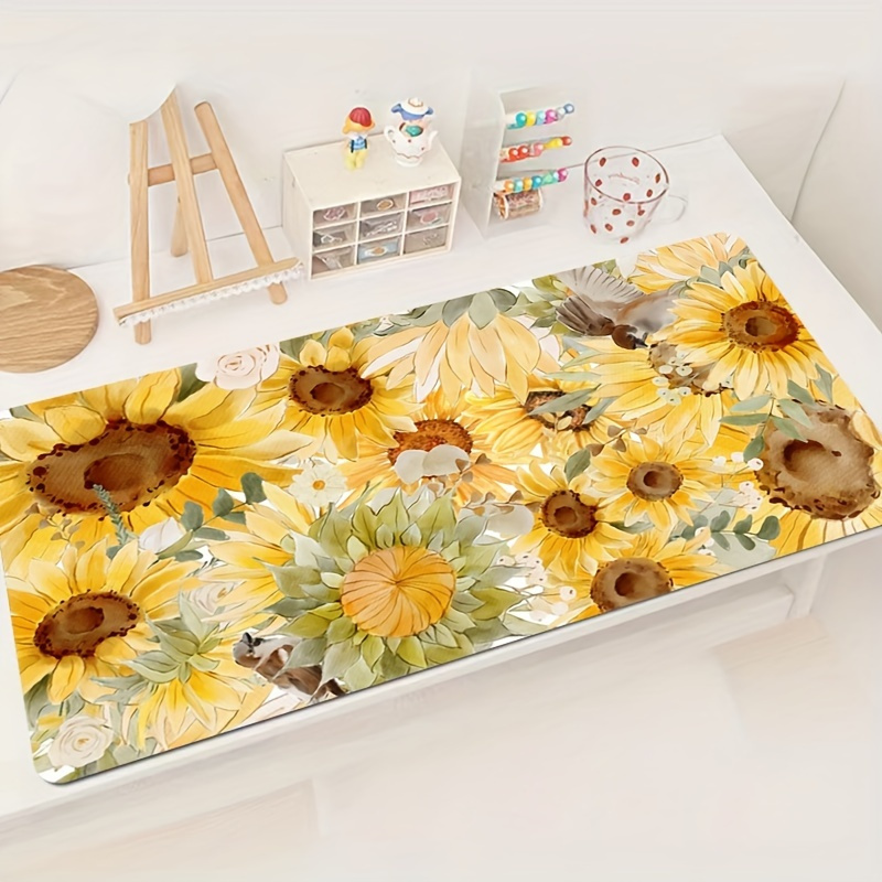 

Sunflower Pattern Mouse Pad Oversized Lock Edge Non-slip E-sports Game Desktop Pad Computer Keyboard Mouse Pad Office Study Desk Pad