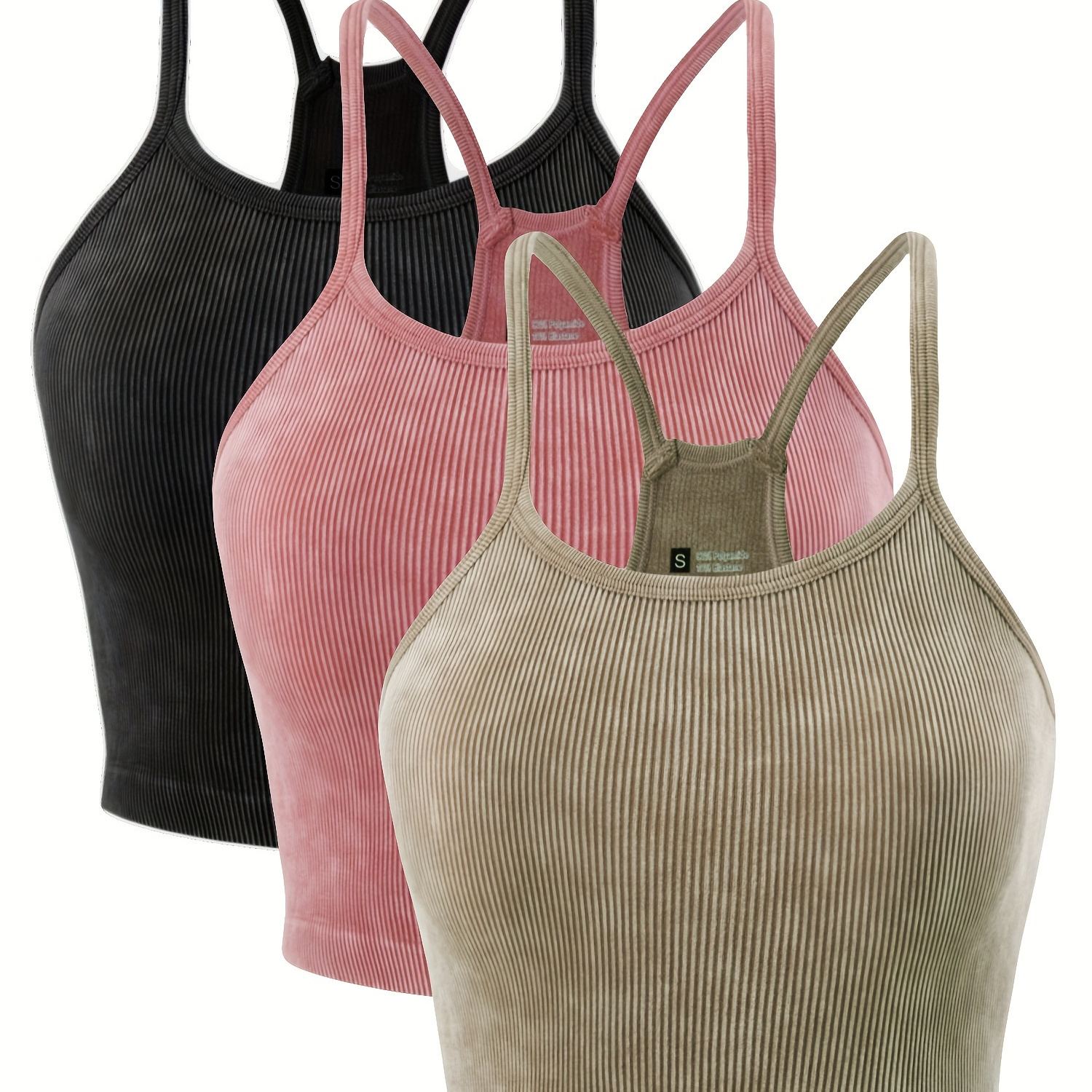 

3pcs Seamless Ribbed Cami Tops For Women - High Stretch, Slim Fit, Solid Color, No-pad Crop Tanks