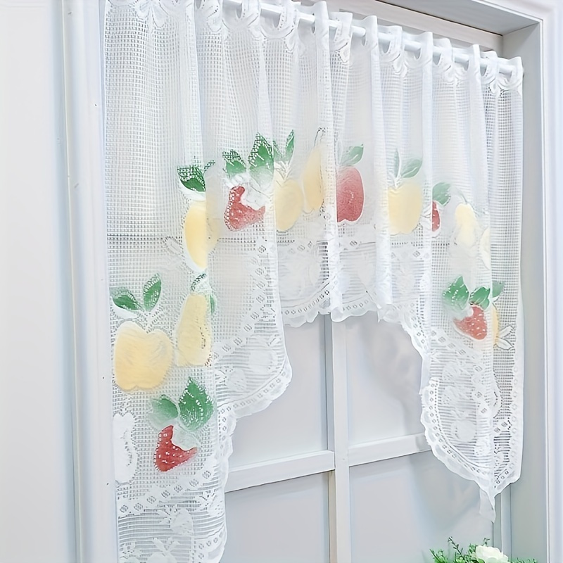 

1pc White Lace Kitchen Print Coffee Curtain, Coffee Kitchen Curtains