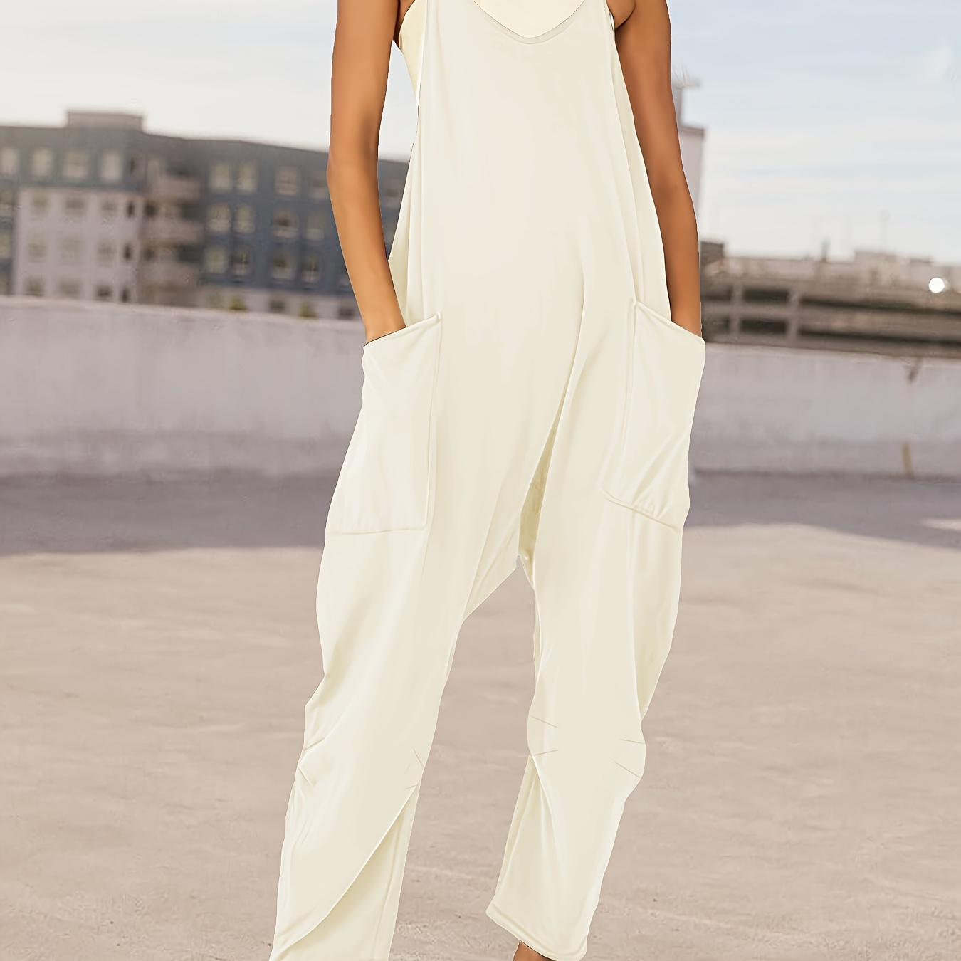 

Solid Cami Jumpsuit, Casual Sleeveless Loose Jumpsuit, Women's Clothing