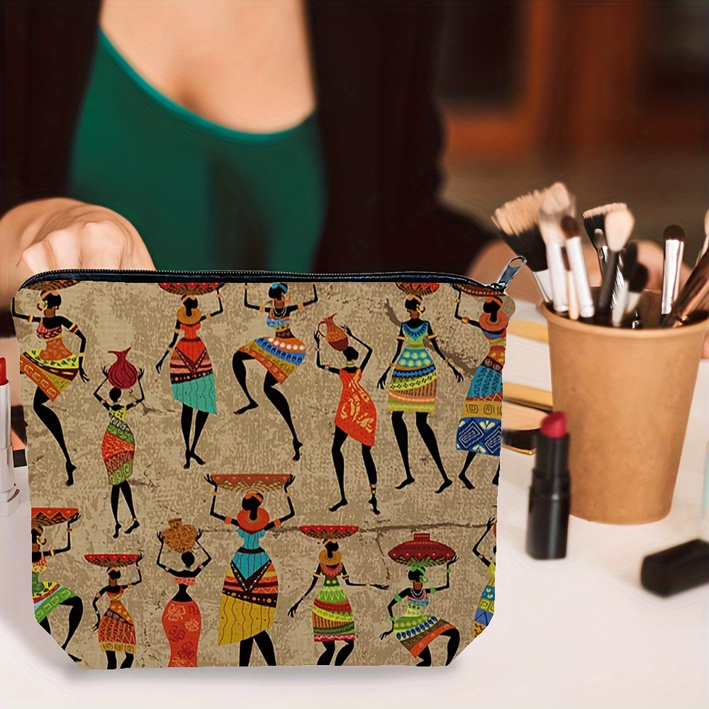

1 Pc African Woman Print Storage Fabric Pouch, Casual Style Beauty Makeup Bag With Zipper, Travel Toiletry Organizer, 22.0x17.78cm/8.66x7inch, Perfect Gift For Women, Teens, And Friends