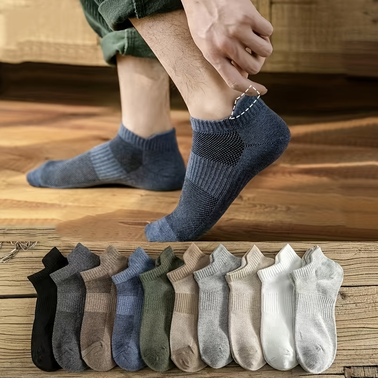 TEMU 10 Pairs Men's Fashion Striped Solid Invisible Socks, Casual Plain Color Comfortable Socks, Men's Short Socks