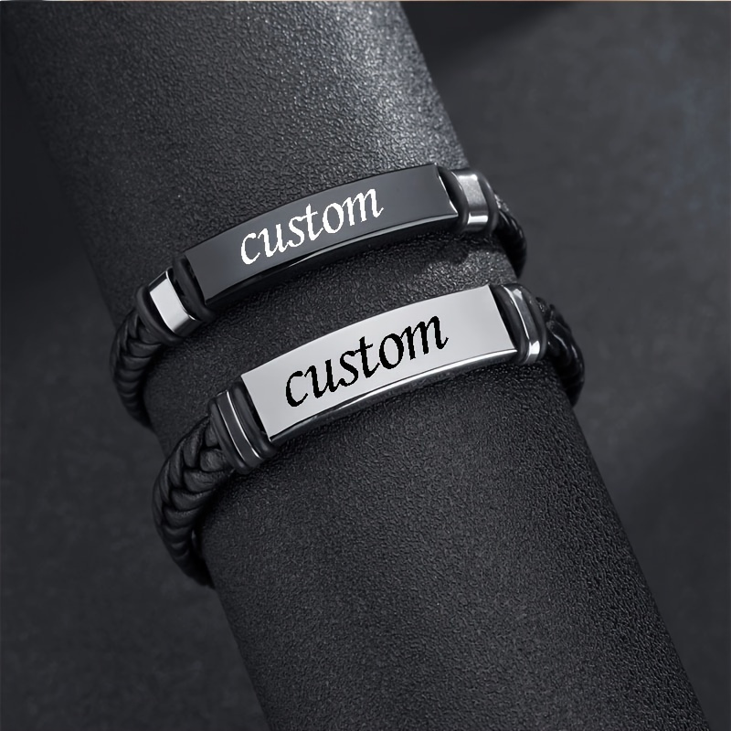 

Bracelet en cuir PU avec lettre anglaise gravée, style punk, personnalisé et torsadé, cadeau d'anniversaire