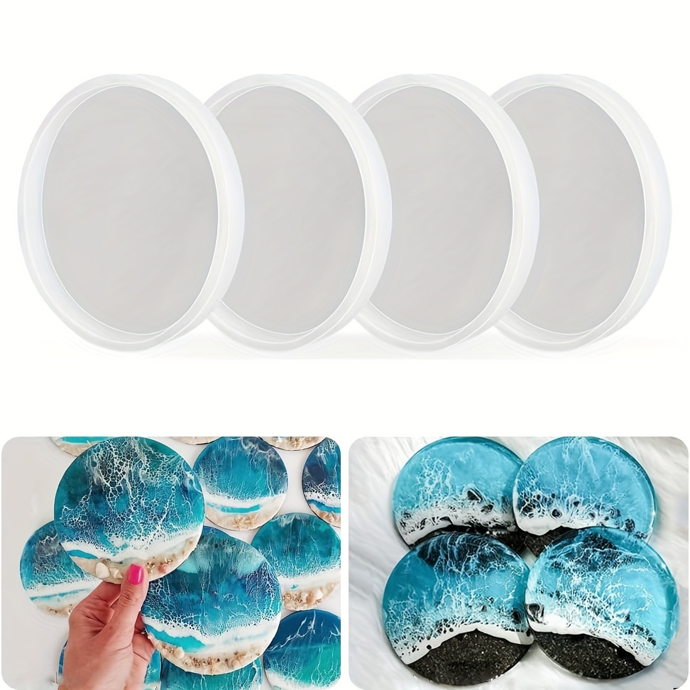 

4 Pack Silicone Resin Casting Molds, 4 Inches Round Coaster Geode Agate Epoxy Mold For Diy Crafts