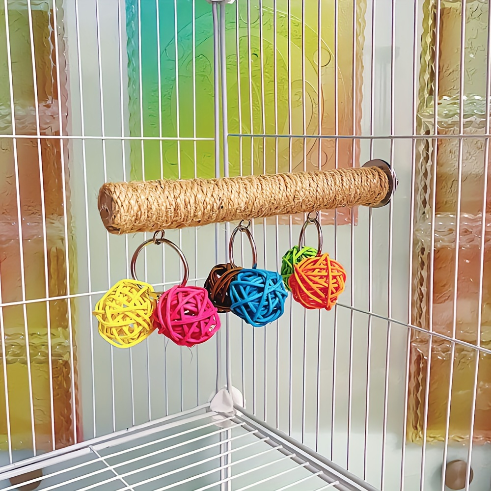 

Parrot Perch Toy Set With Cotton Rope, Bird Chewing And Climbing Accessory, Colorful Rattan Balls, Bird Cage Entertainment Accessory For Claw And Beak Conditioning
