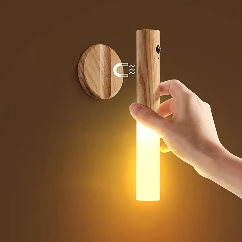 

1pc Motion Sensor Night Light, Magnetic Wall Light, Usb Charging Led Light Rechargeable Rod, Wireless Stairs, Indoor Wooden Wall Light, Wardrobe Light, For Hallway Stairs